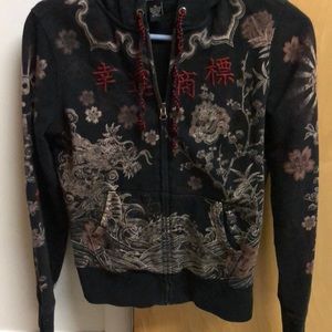 Lucky Brand Asian inspired embroidered hoodie